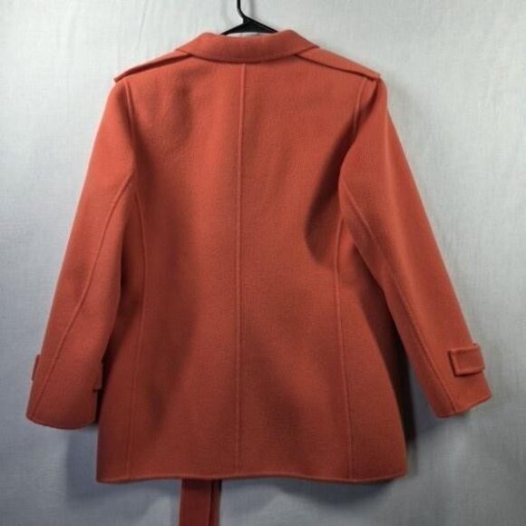 Linda Allard Ellen Tracy Coat Womens 10 Petite Orange 100% Wool Belted Korea - Picture 9 of 16